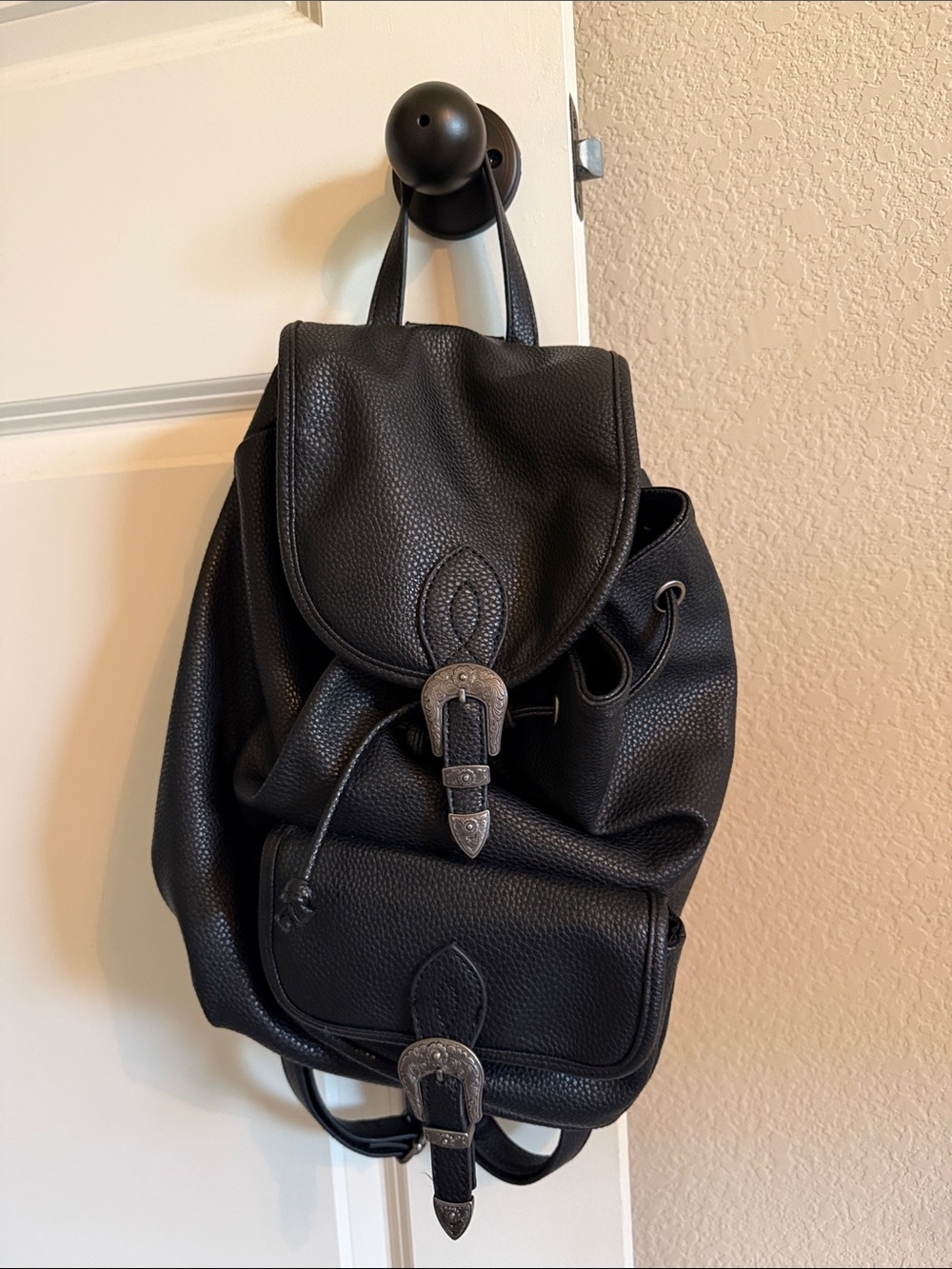 Urban Outfitters Black Pebbled Faux Western Leather Backpack